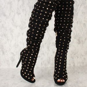 Rock Studded Peep Toe Boots